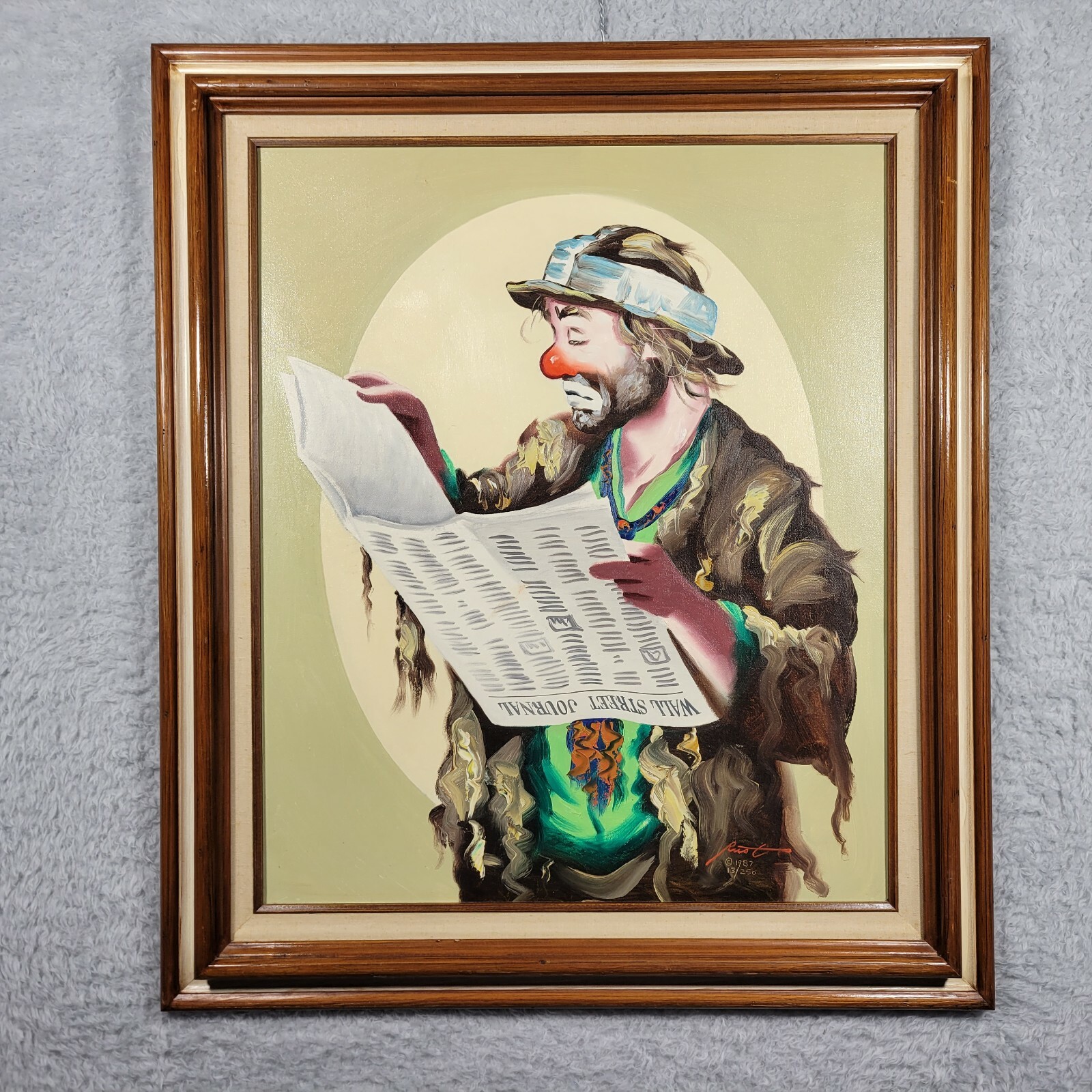 Clown Reading Wall Street Journal Framed Painting Signed & Numbered Art by Rust