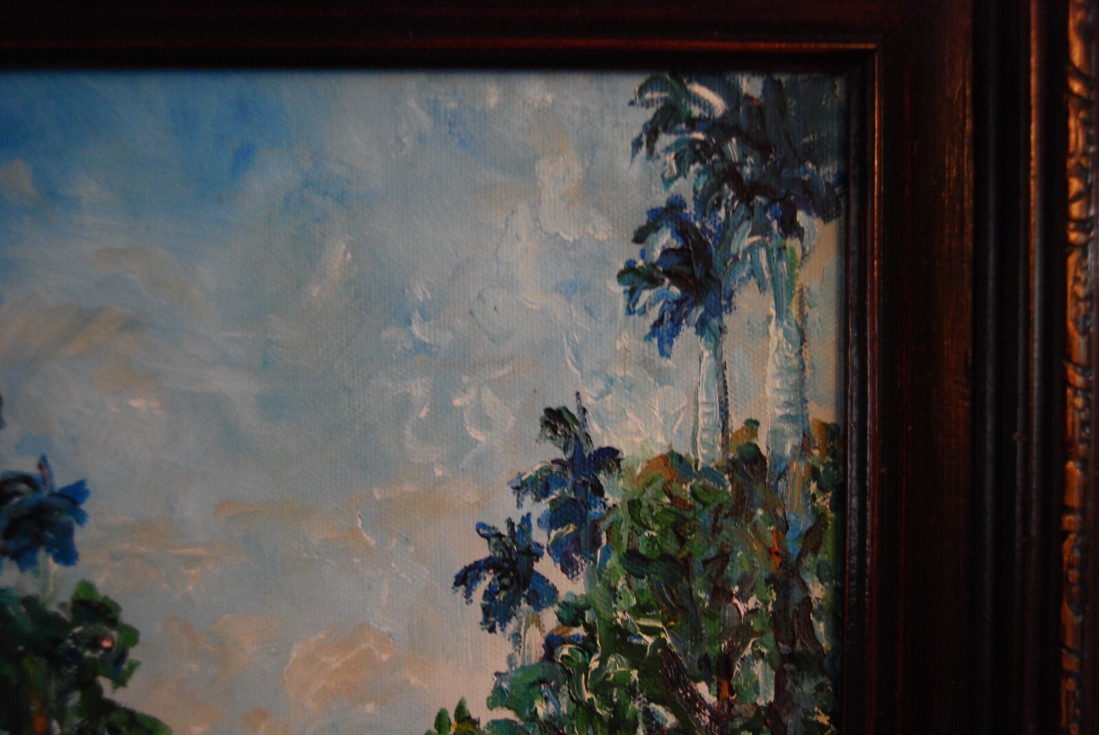 FRAMED ORIGINAL OIL RIVER, PALMS & SKY CUBAN COUNTRY SCENE ARTIST: HECTO VIDAL
