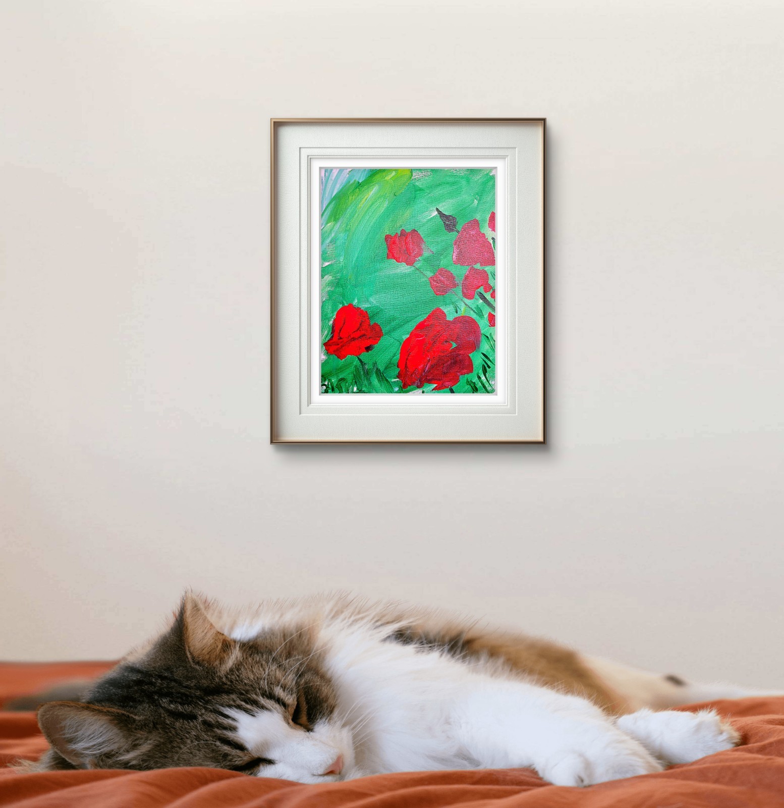 Red Poppy Field: Original Expressionism Acrylic Abstract Canvas.