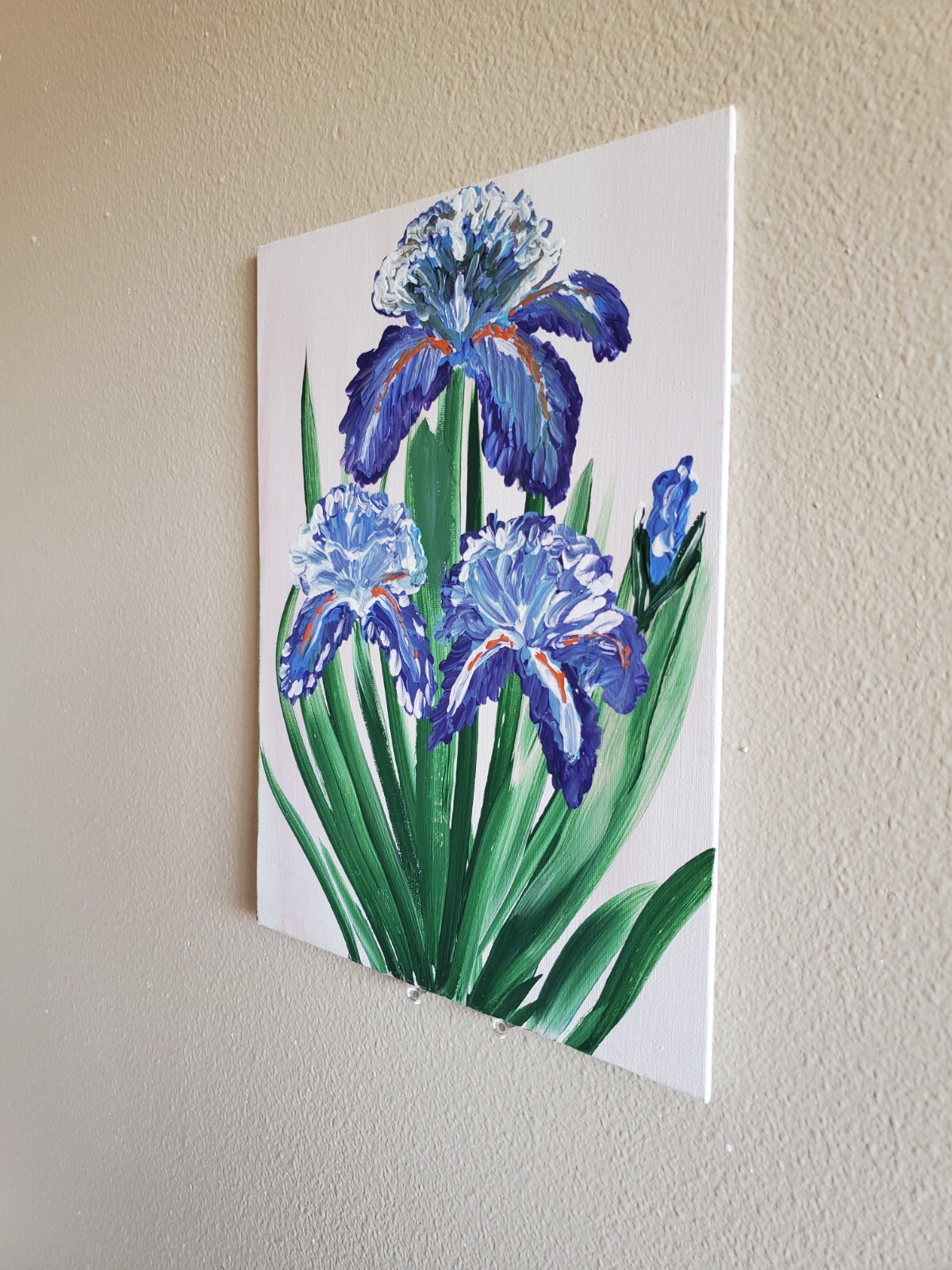 Handmade Painting Acrylic Art Panel 12x9x1/16in Decor Flowers Cockerel Iris