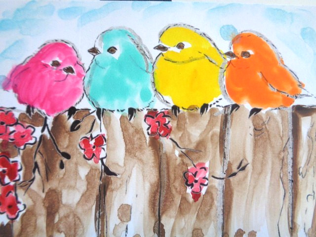 ACEO Colorful BIRDS Painting Art