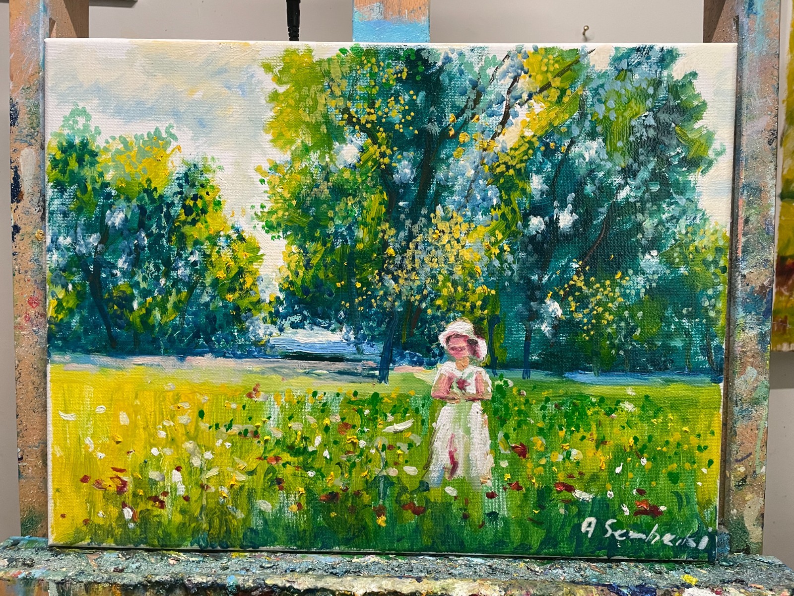 Girl in a Summer Meadow Original Oil Painting 12×16 Impressionist Art