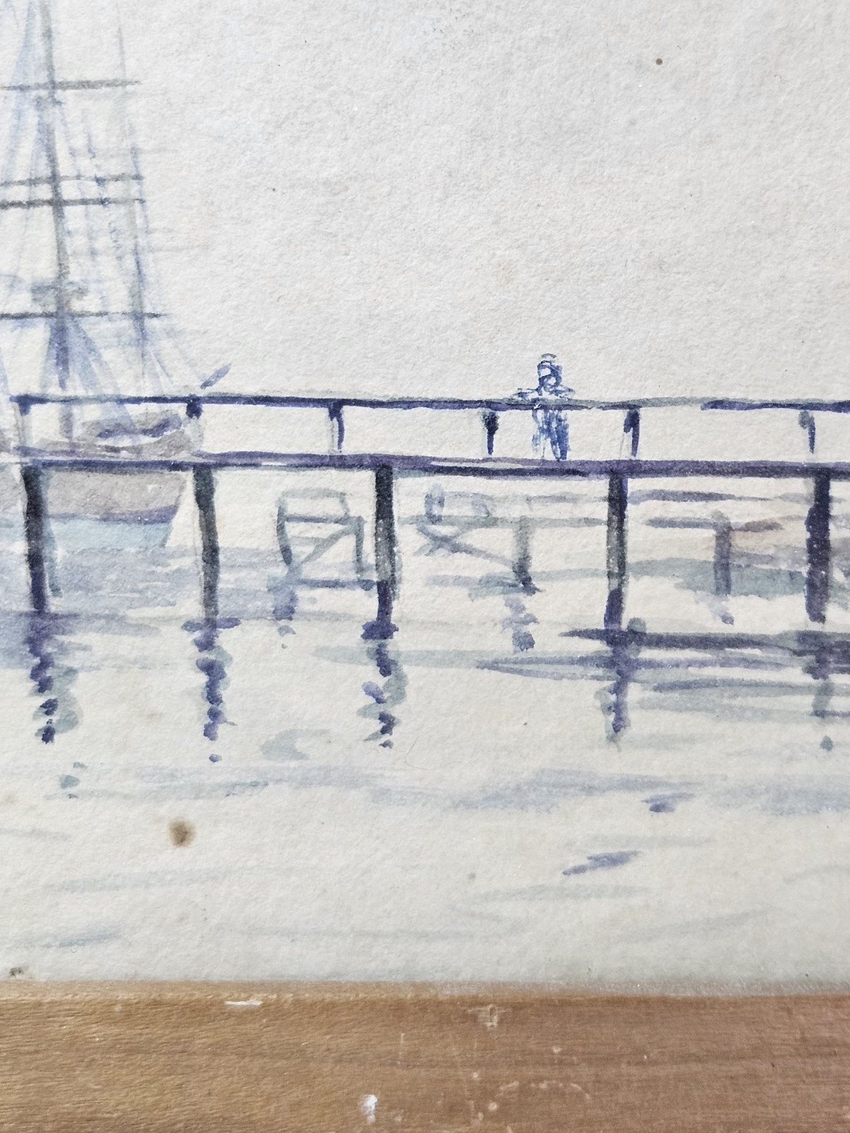 Signed 1918 Harbor Scene Watercolor Ink Wash Framed Artwork Vintage Nautical…
