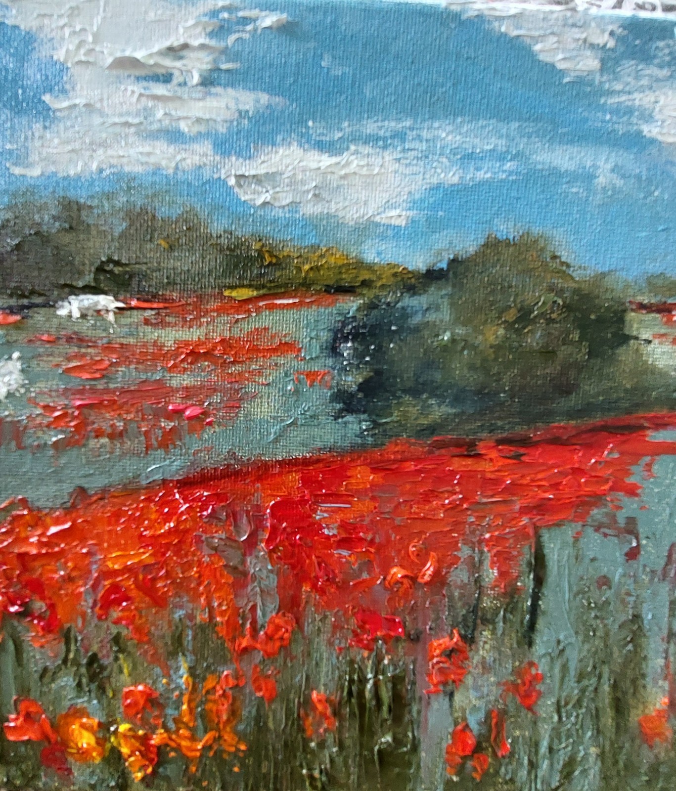 Oil original painting on canvas 10×8 inches Poppy field