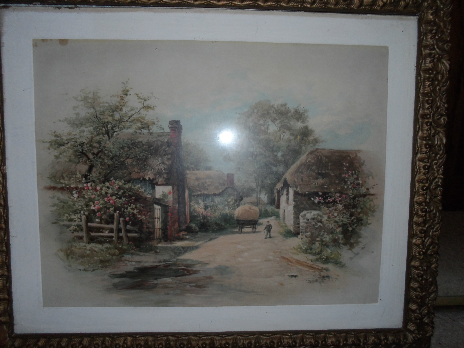 Signed Original Bartlett Cockington Lane Devon 19th century colored MEGARARE