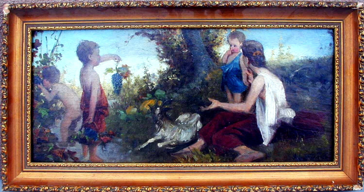 German Oil Painting ANTON VON WERNER ‘Mythic Scene’, 7.5″ x 17″