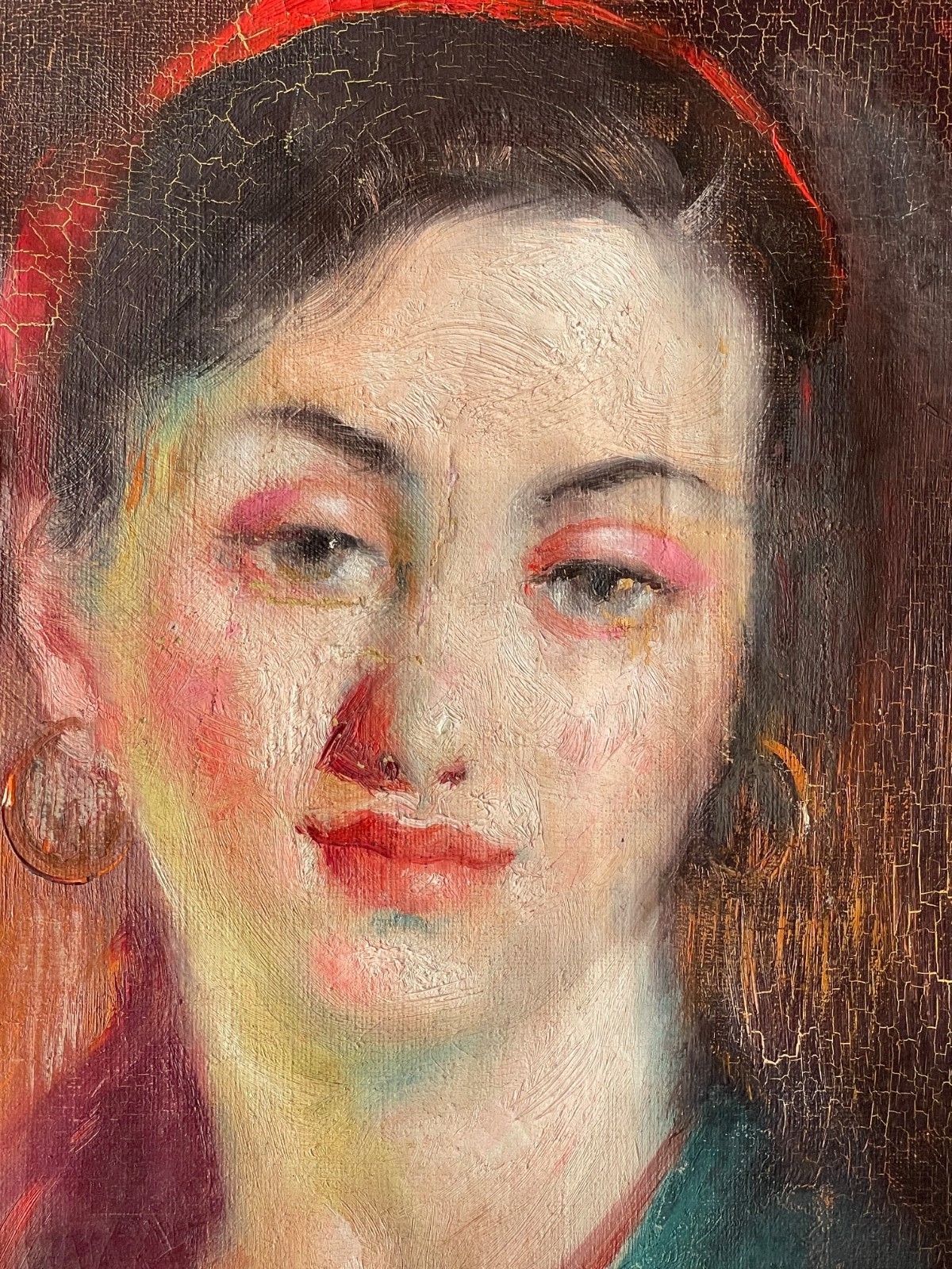 Gonzalez Carbonell Signed Spanish Modernist Oil Painting Portrait Lady Rose