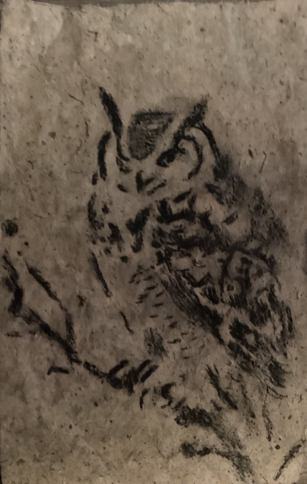 Owl Bird Chinese Styled Textured Handmade Mulberry Paper 11×15 Original Art