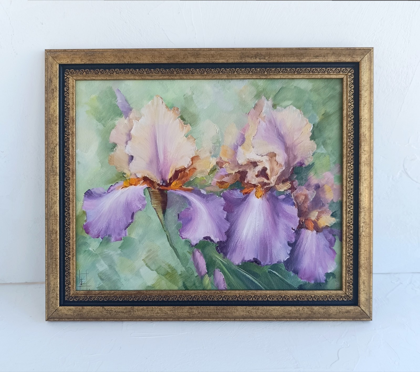 Irises in Bloom Original Oil Painting Framed Floral Artwork 8×10 in