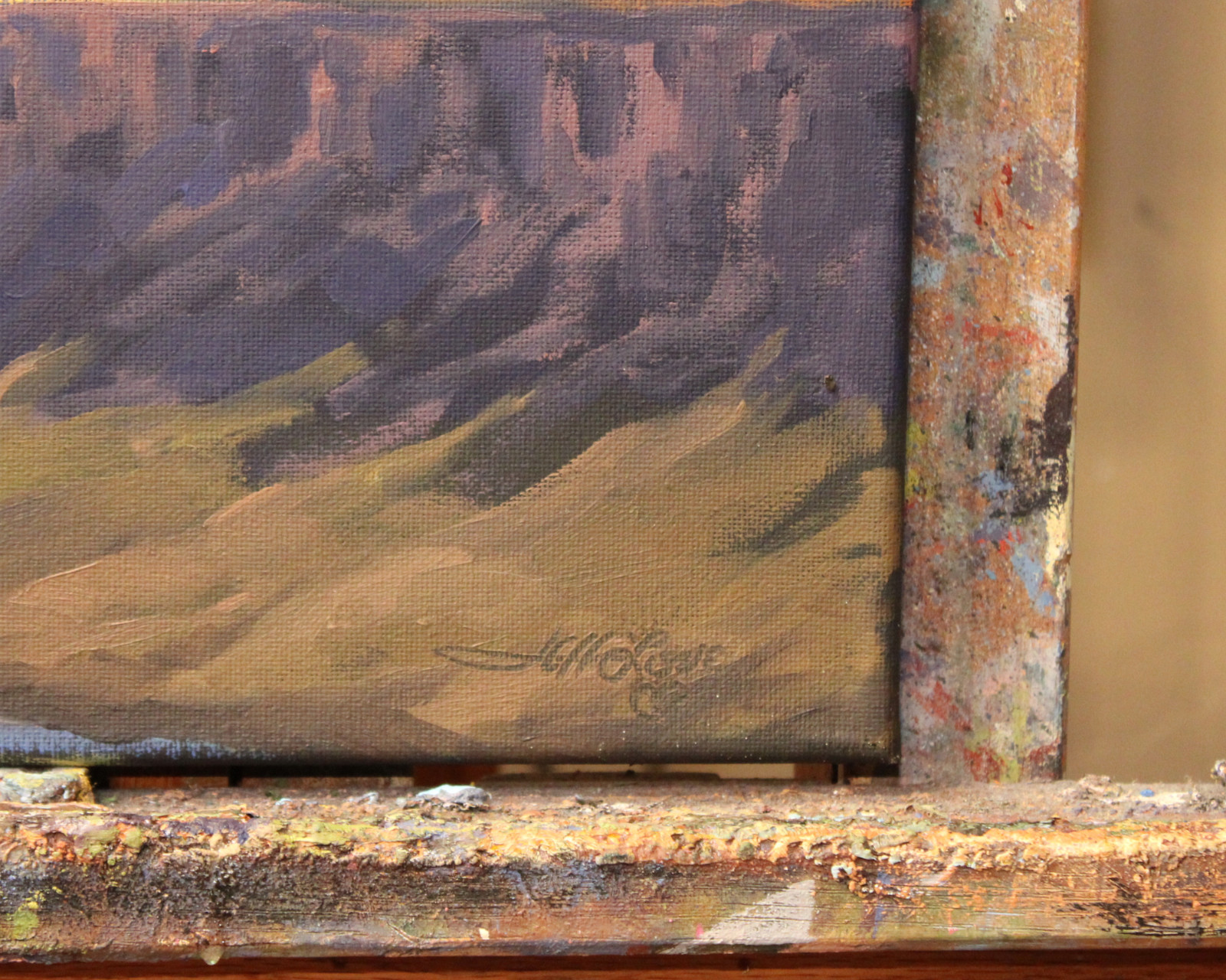 Jeff Love Art 16X20″ Original Oil Painting Canyon Cliff Bright Sunset River Sky