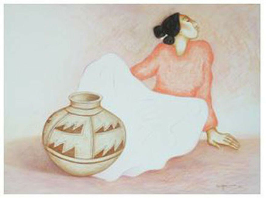 R.C. Gorman «Pueblo Jar» Original Oil Pastel on Paper 1989 