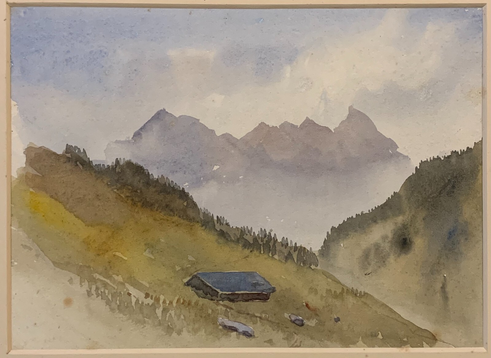 Original Antique Welsh Painting Snowdon Mountains 1910s Yr Wyddfa Watercolor UK
