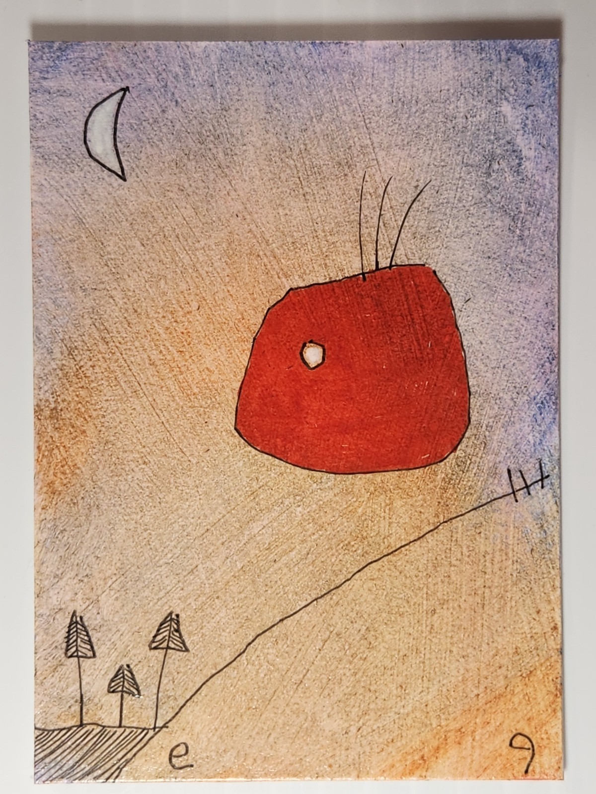 e9Art ACEO floating head outsider art brut naive
