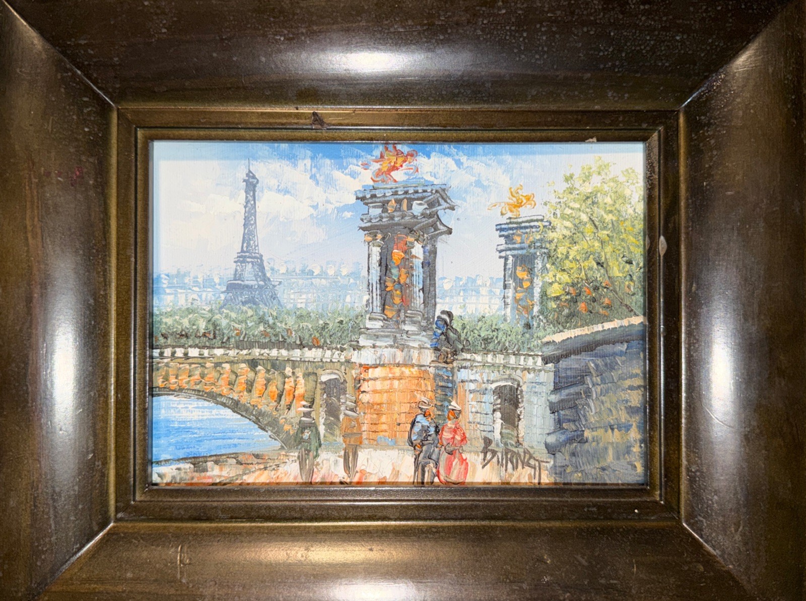 Small Caroline Burnett Paris Eiffel Tower Scene Oil Painting Framed Signed 8×9