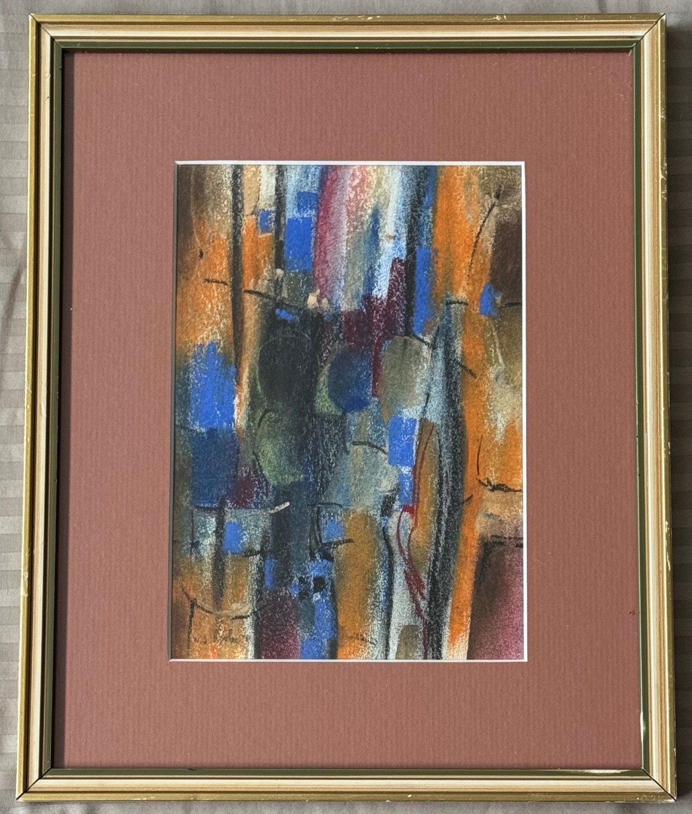 Vintage WILLIAM JACOBS Abstract Pastel Painting Modern Art Wall Hanging Signed 1