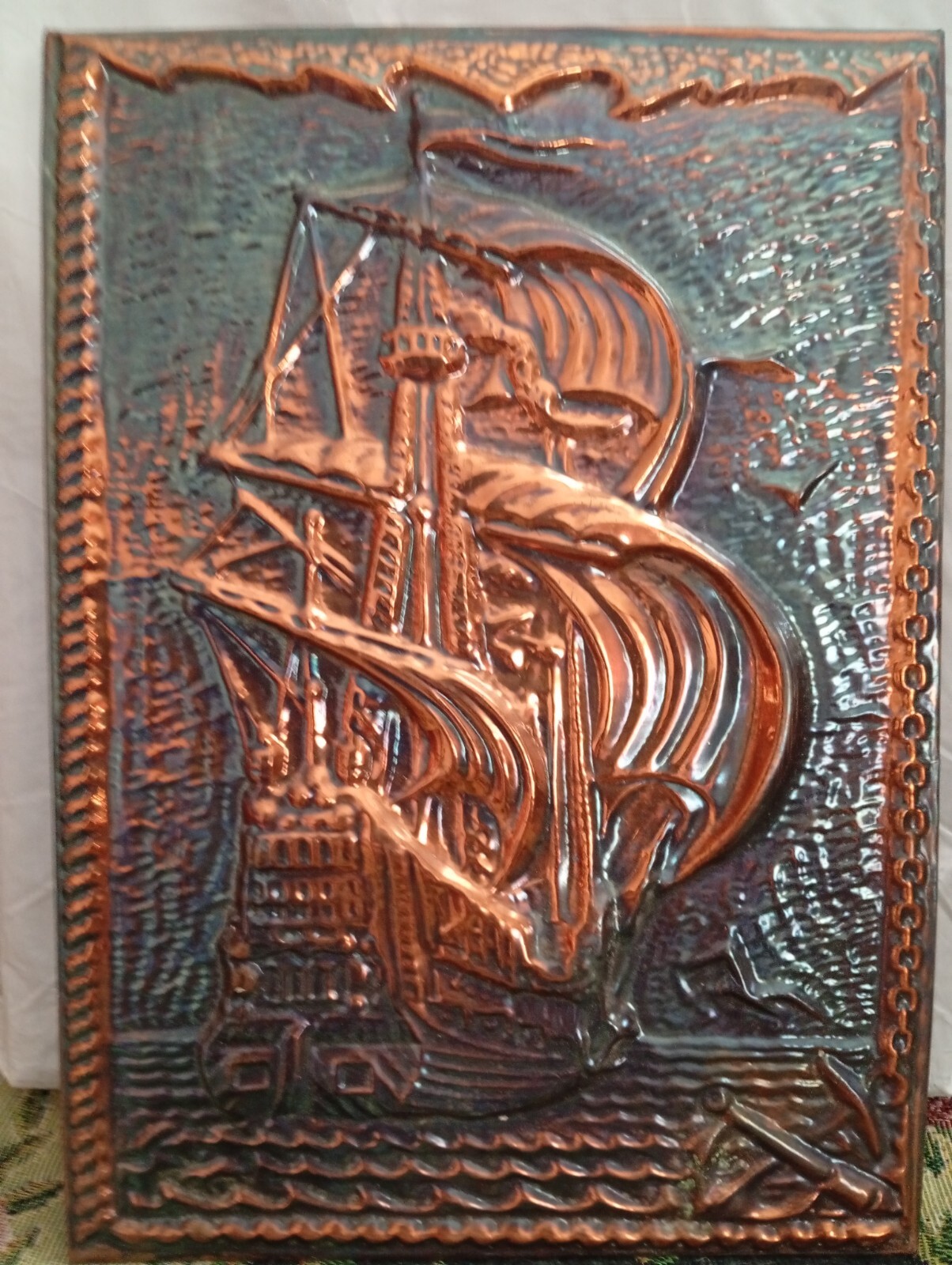 Vintage USSR coinage picture «Ship», Soviet metal embossing