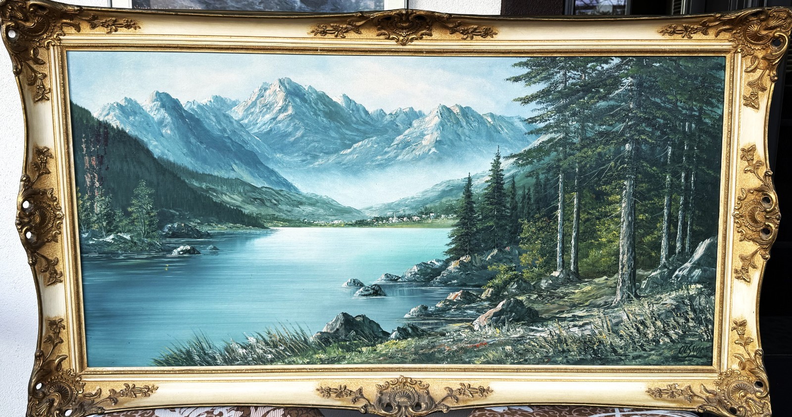 Olshof Stoltz (German), VTG c. 1950’s Ex. Large O/C «Mountain Lake Landscape»!