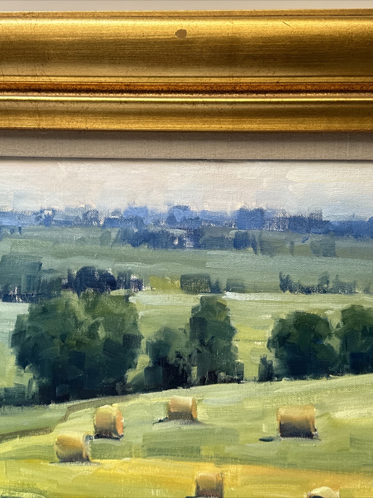 MARK GALE PAINTING IMPRESSIONIST FARM LAND HAY BAILS LANDSCAPE FAMOUS LISTED 16″