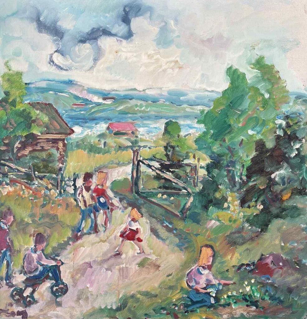 Nils Severin (1910) Swedish Expressionist. Rural Childhood Scene. c.1950- COA
