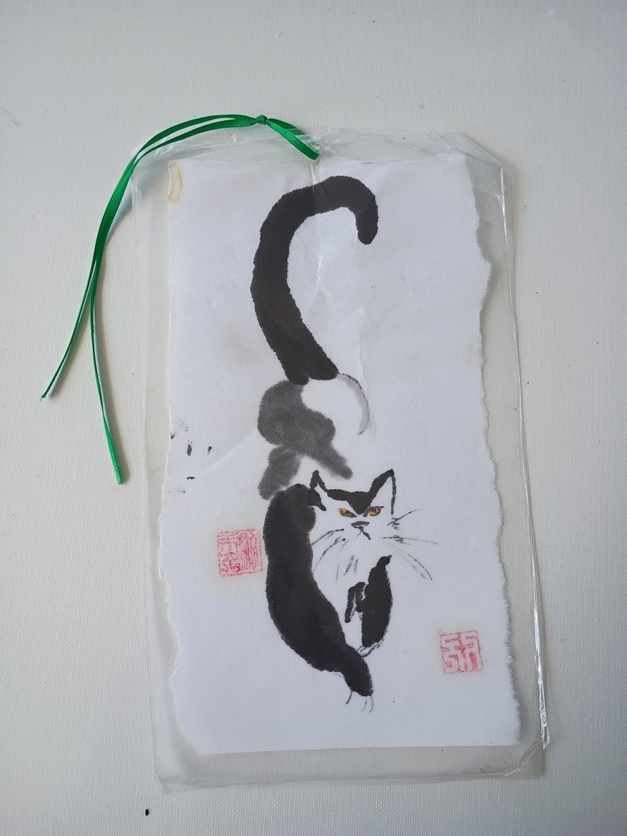 9″x5″ Vintage Chinese Cat Painting Ink/Watercolor on Paper READ DESCRIPTION