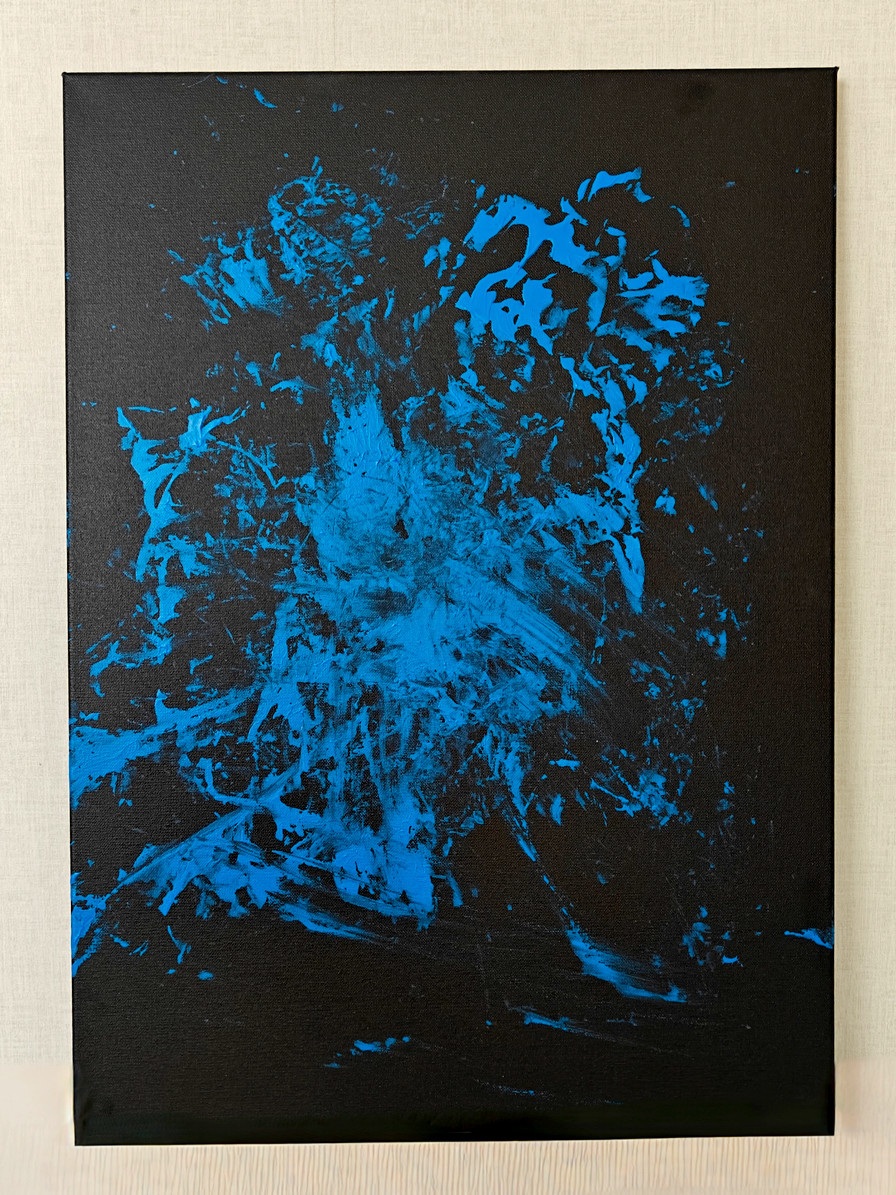 Original Blue Abstract Acrylic Painting 70×50 cm Black Background Canvas