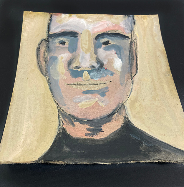 Portrait Painting Original Small Unique Man Naive Outsider Art Miz Katie