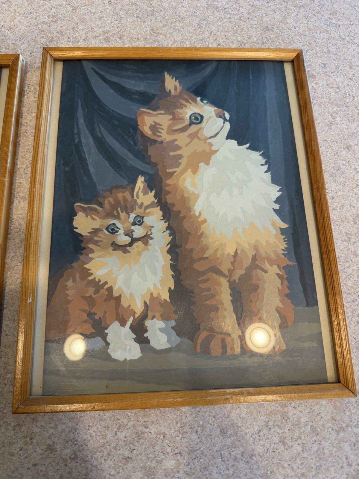 Vintage Paint by Number «Kitten Cuties» Framed Set of 2 1960s Cats