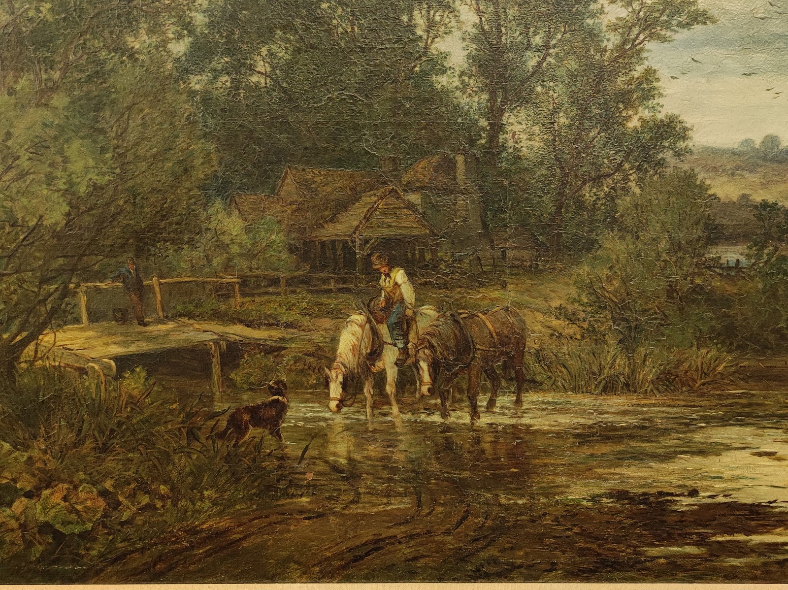 SIGNED 19TH CENTURY LARGE ORIGINAL OIL PAINTING ENGLISH PASTORAL LANDSCAPE
