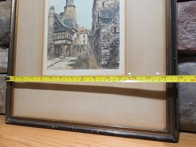 Signed Paul Renard Hand‑Colored Etching – Rouen, France Gothic Cathedral Street