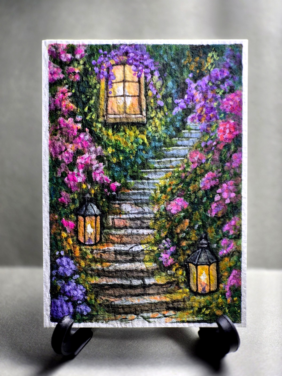 ACEO Original,Garden landscape,floral, mini painting, Andrea Salgado