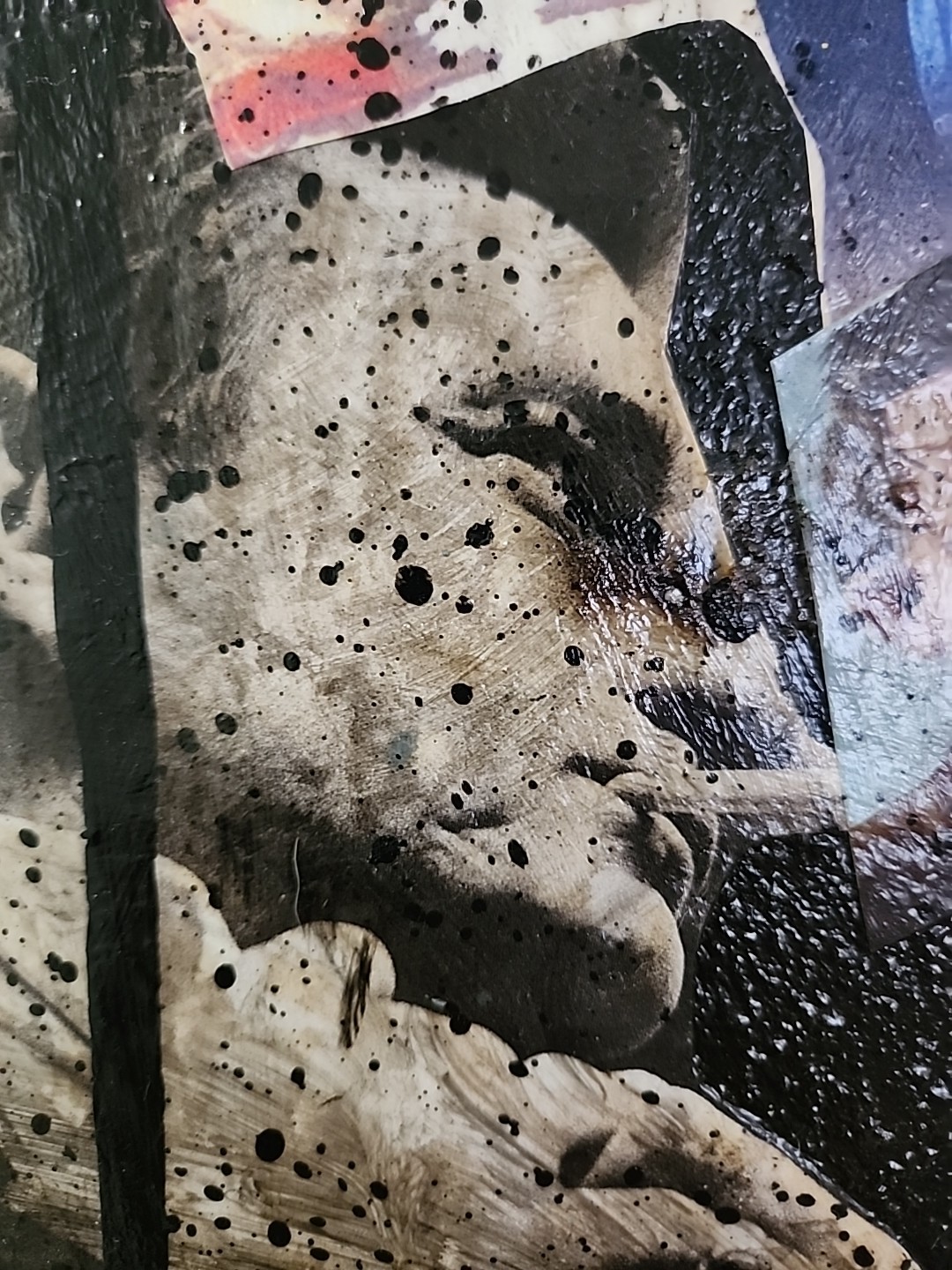Large Johnny Cash Acrylic Paintin Collage Art. Heavily Textured & Burned! 16X20