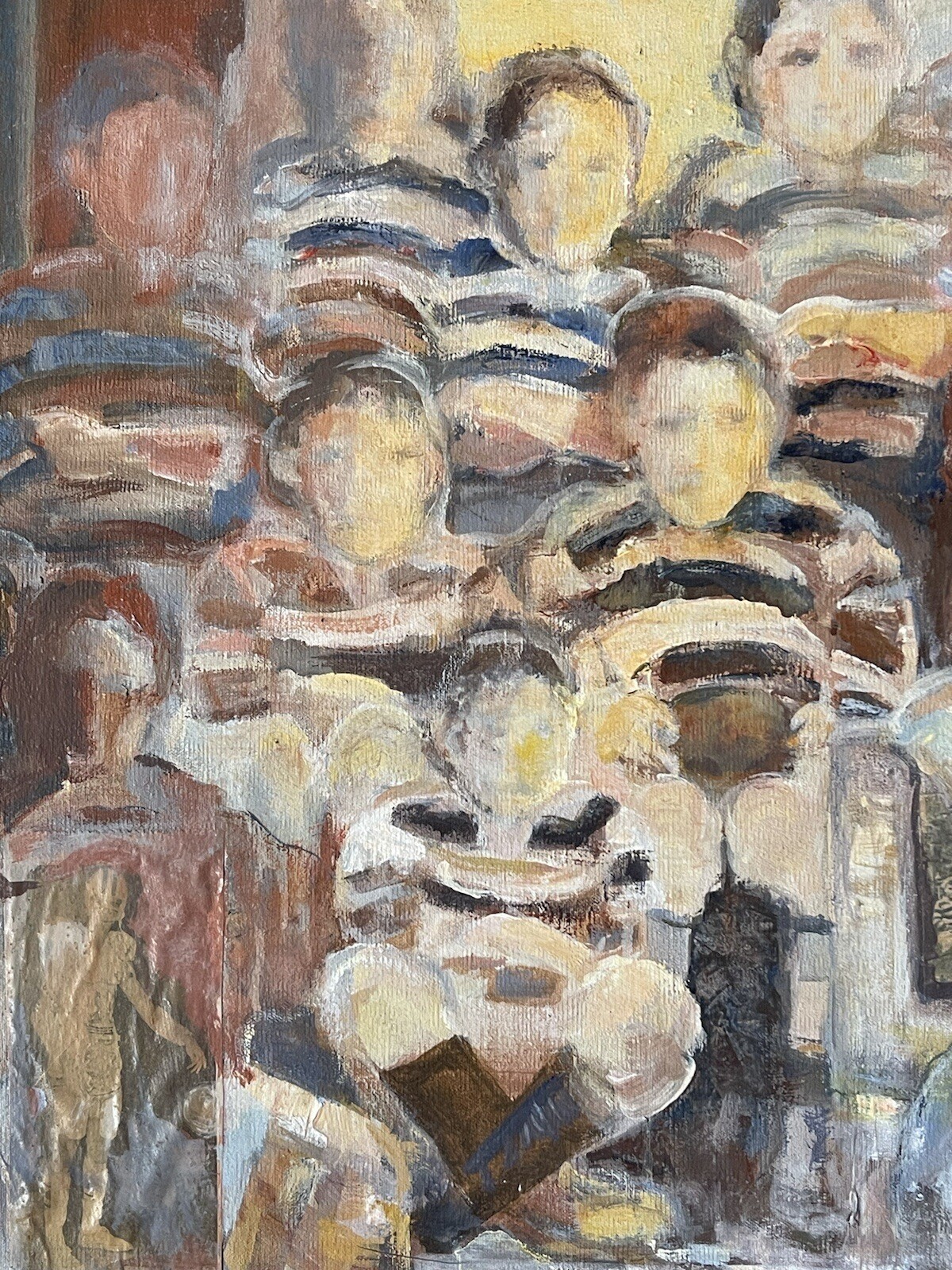FLORENCE CONRAD VINTAGE MODERN ABSTRACT OLD FOOTBALL TEAM OIL PAINTING COLLAGE
