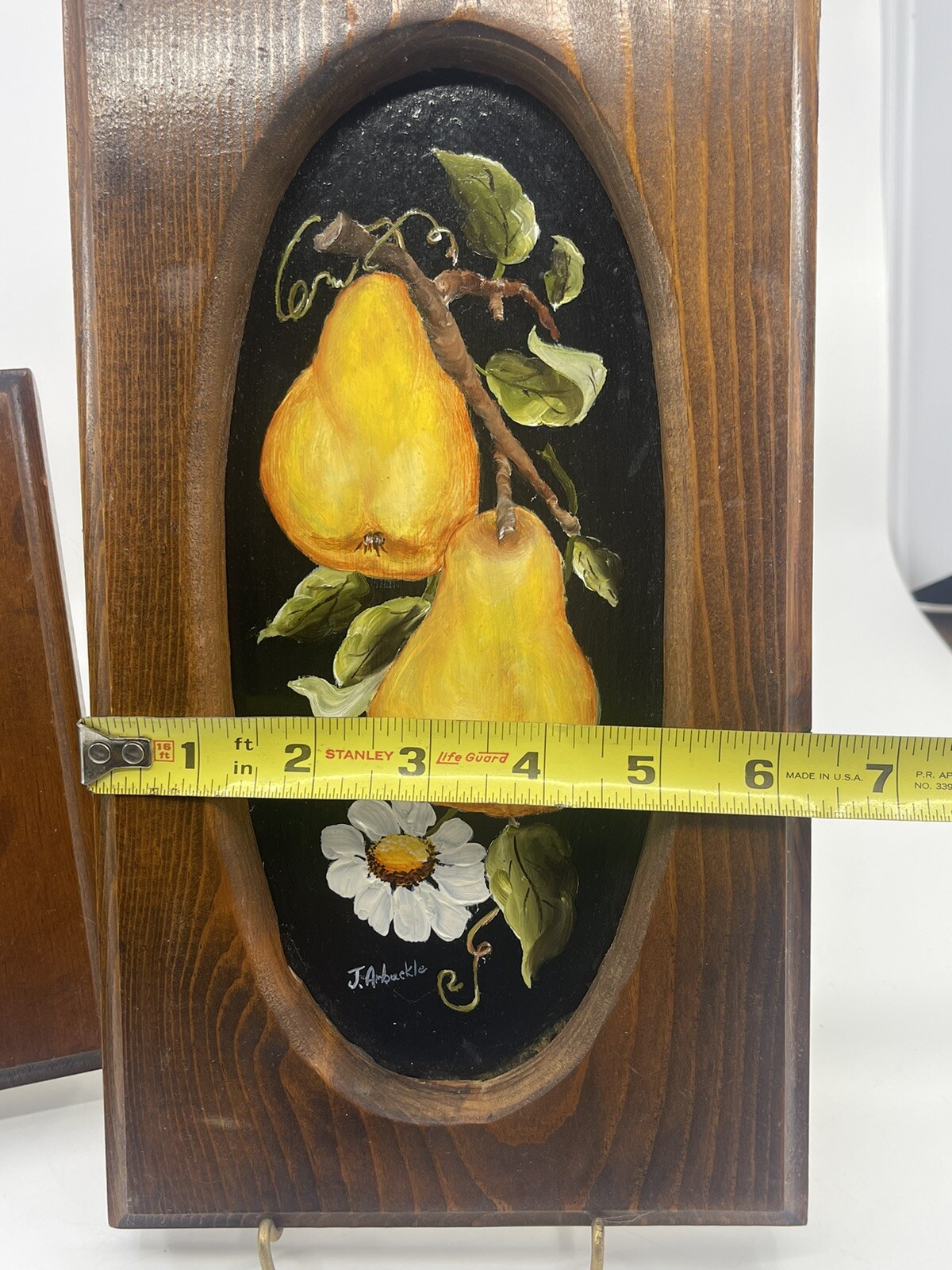 VTG Still Life Hand painted Pears Apples Daisy Hand Carved Frames Miniatures