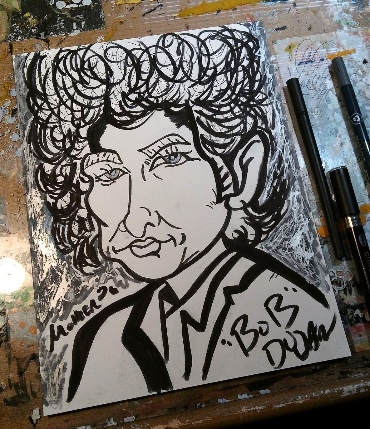 outsider art caricature «Bob Dylan» 9×12 ink original Mohler