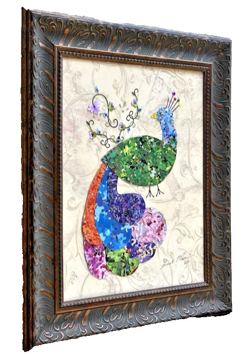 Grant “Jigsaw Grant” Manier Original Coolage Peacock Art Signed 2018 Framed