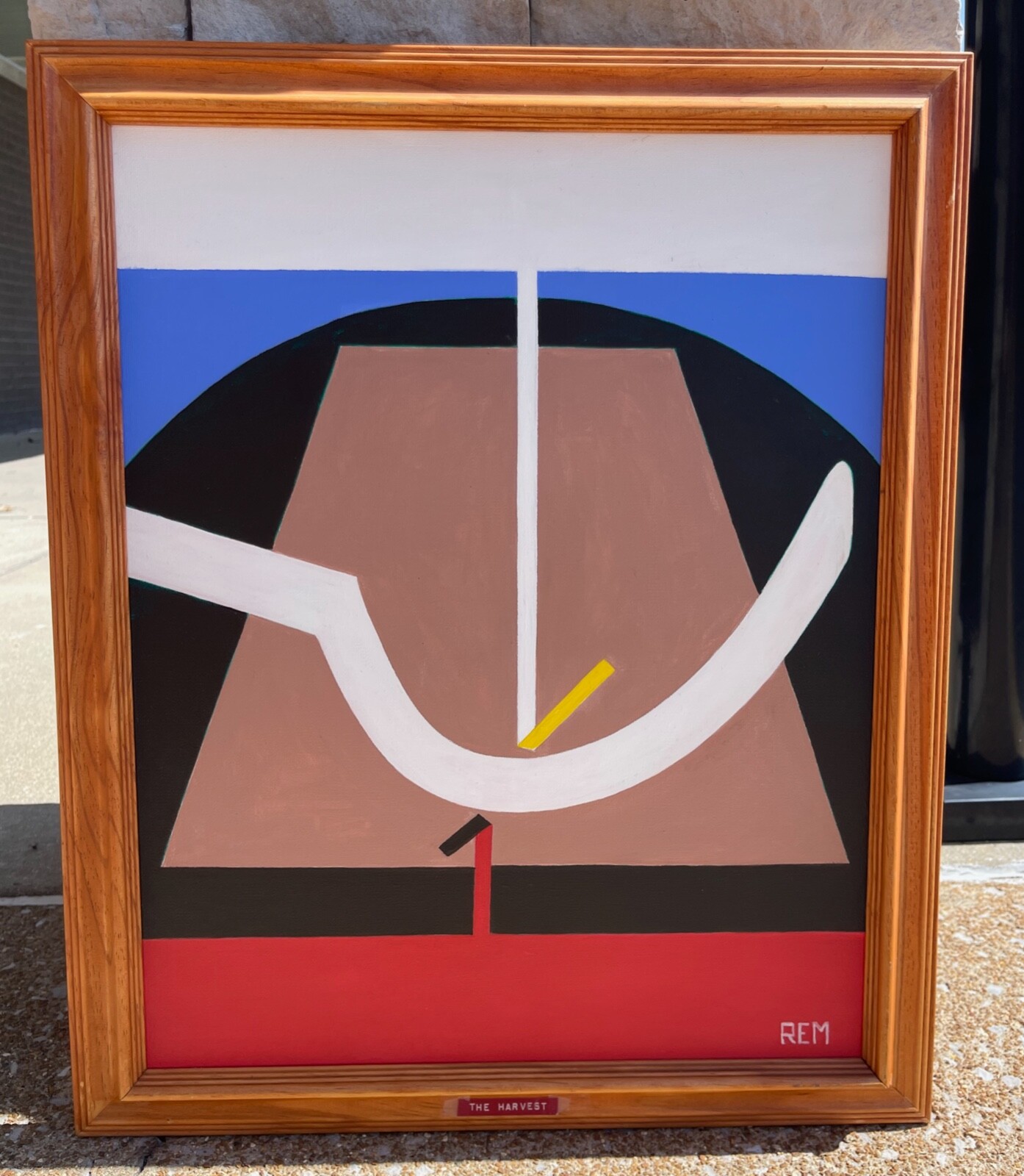 Framed Vintage Abstract Geometric Painting Modern Art Wall Hanging Signed Menges