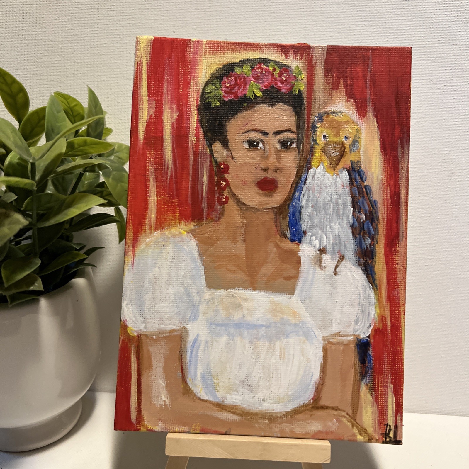 Original Acrylic Painting on Flat Canvas Panel 5×7 OOAK Frida Kahlo