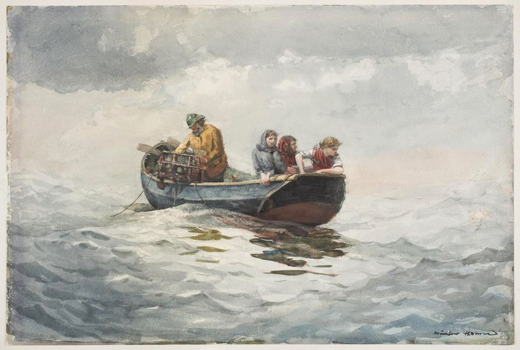 Ｏｉｌ　ｐａｉｎｔｉｎｇ Winslow_Homer Crab Fishing fisherman with his daughters on canoe