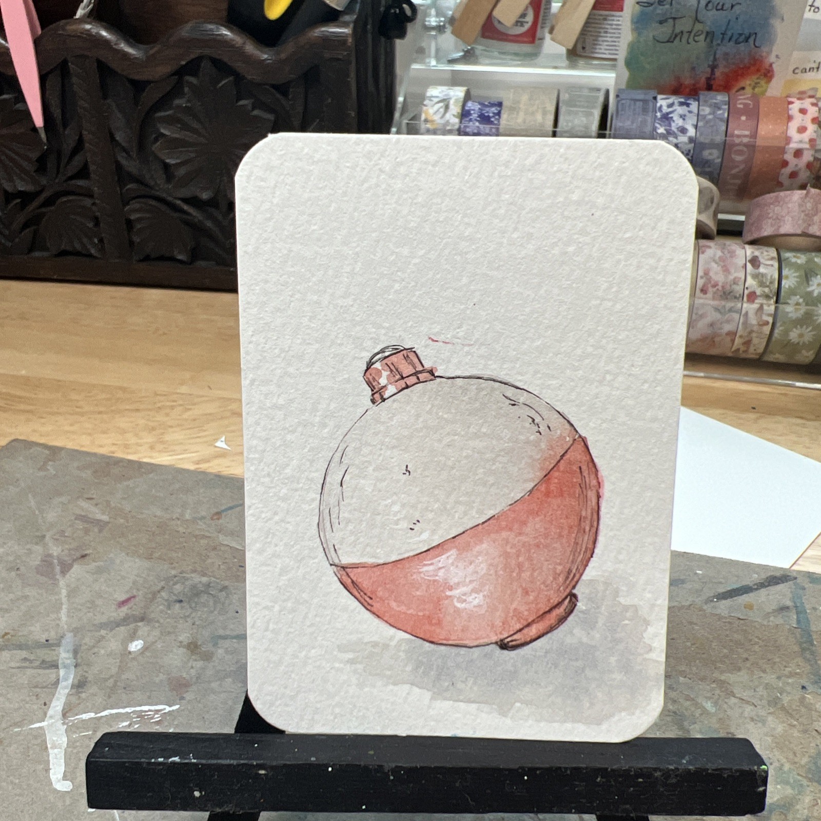 ACEO/ATC Original Painting 2.5 x 3.5 In. Watercolor Fishing Bobber Lure Art