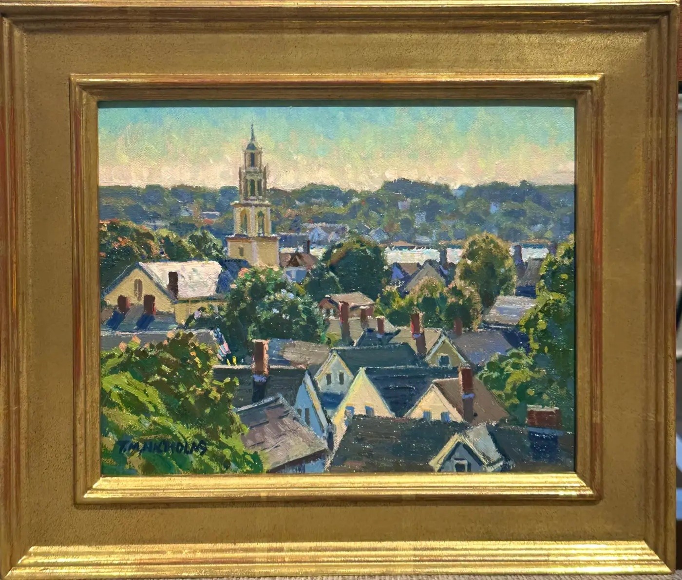 T.M. Nicholas Oil Painting “Morning, Gloucester” New England Cityscape 8×10