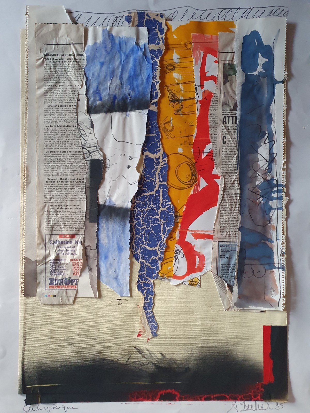 Large Collage Mixed Signed André Bucher Sculptor Swiss Abstract Dorny