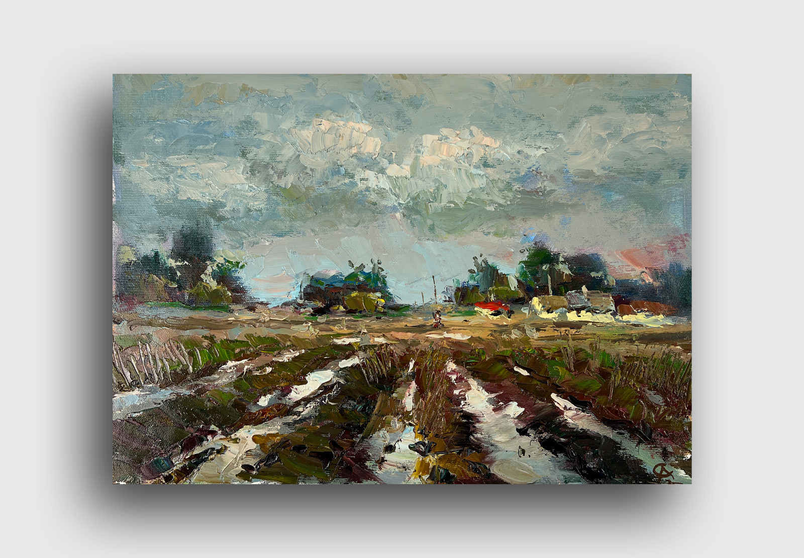 Oil painting Winter Field Ukrainian painter canvas Unframed original landscape