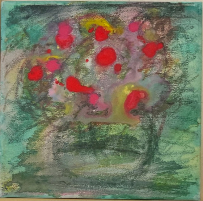FLOWERS IN VASE ABSTRACT ON STRETCHED CANVAS 8×8”