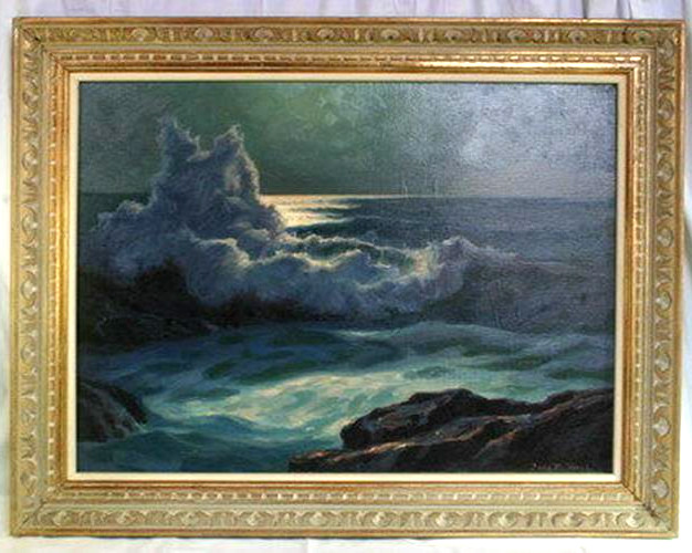 Fred M Hines Art Oil Painting Kennebunkport Ocean Scene Nautical Framed Artwork