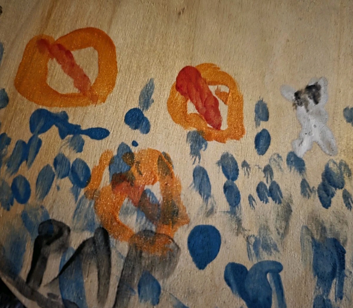 Original Water Color «WEEZY AT PLAY» 13″ ROund On Wood SIGNED