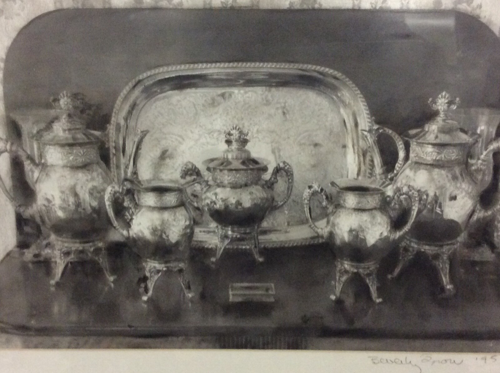 BEVERLY SNOW STERLING SILVER TEA SET AND PLATTER ORIGINAL PHOTOGRAPH