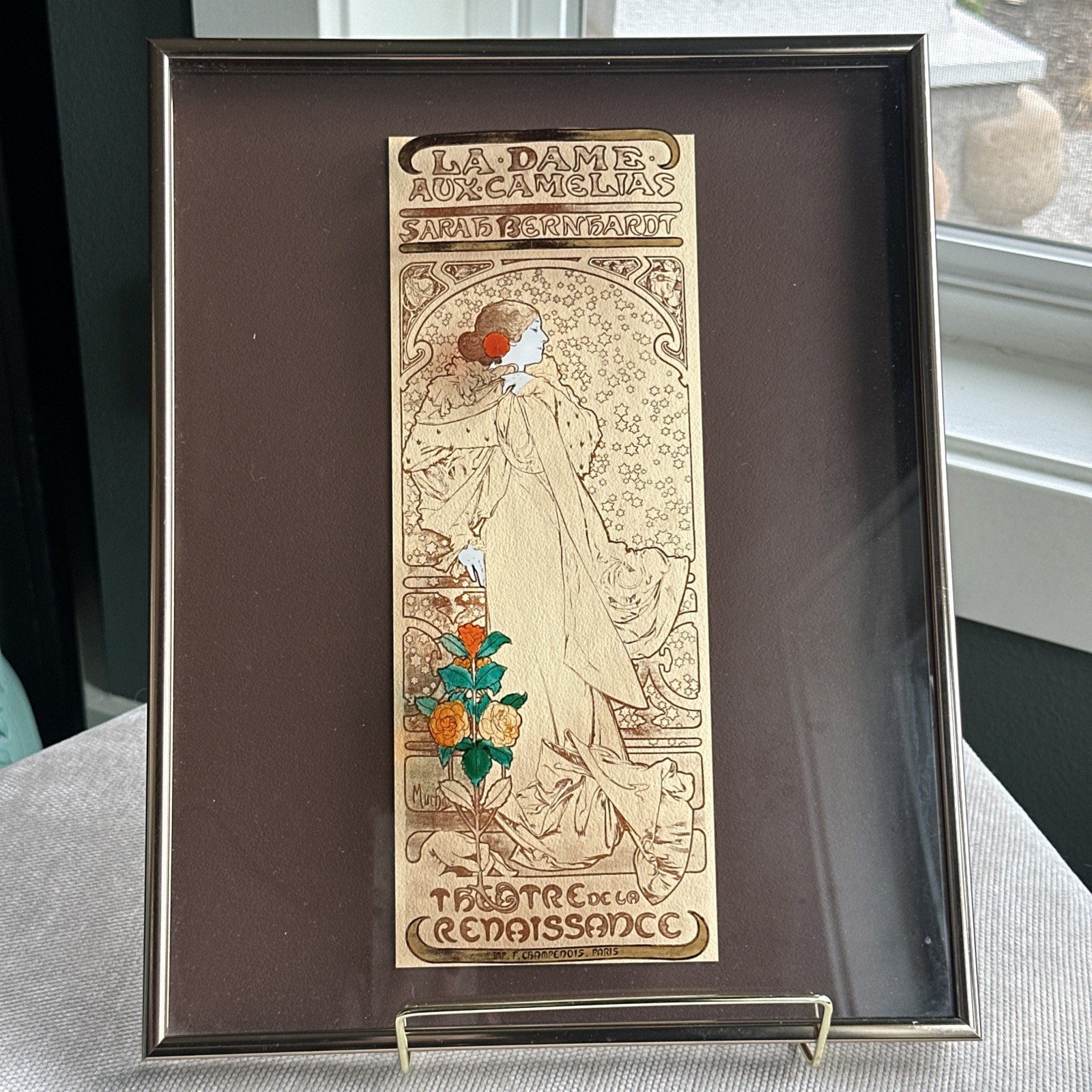 Alphonse Mucha La Dame Aux Camelias Art Nouveau Painted Glass 11.25″ X 14.25″