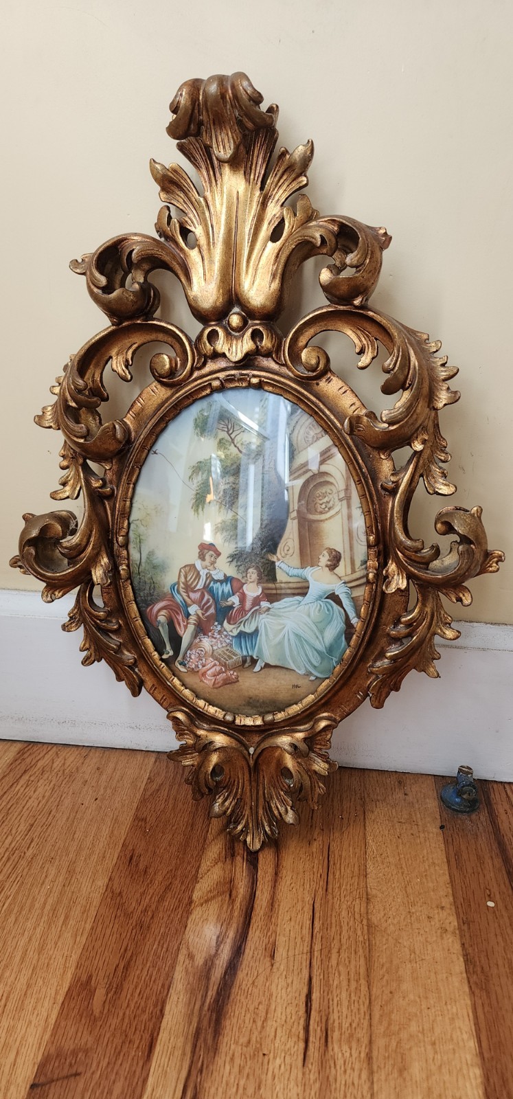 Set of two antique hand painted and signed wall plaques Rococo style
