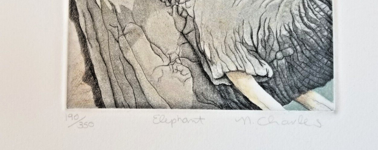 3 Signed Numbered Nancy Charles Colored Etchings (Gorilla, Elephant, Giraffe)