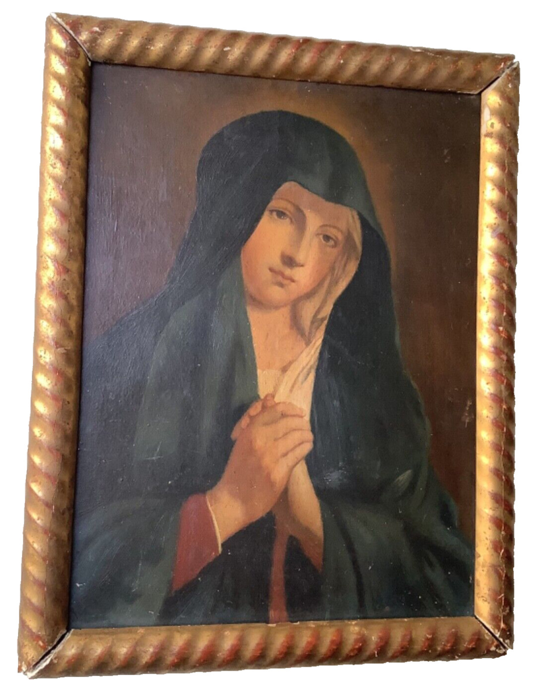 19th Antique Oil Painting – Maria Virgin Praying Manner SASSOFERRATO